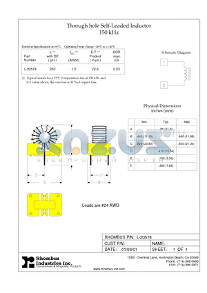 L-20578 datasheet - Through hole Self-Leaded Inductor