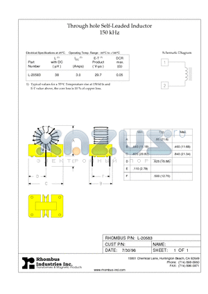 L-20583 datasheet - Through hole Self-Leaded Inductor