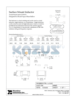 L-21207 datasheet - Surface Mount Inductor