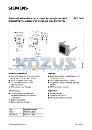 Q62702-P945 datasheet - Silicon PIN Photodiode with Enhanced Blue Sensitivity