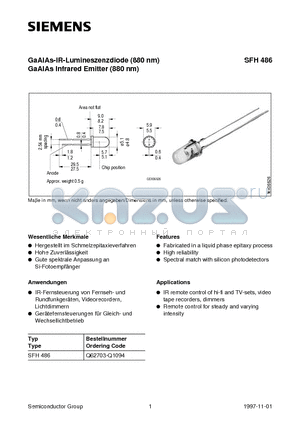 Q62703-Q1094 datasheet - GaAIAs-IR-Lumineszenzdiode 880 nm GaAIAs Infrared Emitter 880 nm