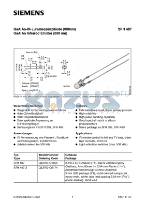 Q62703-Q1095 datasheet - GaAIAs-IR-Lumineszenzdiode 880nm GaAIAs Infrared Emitter 880 nm