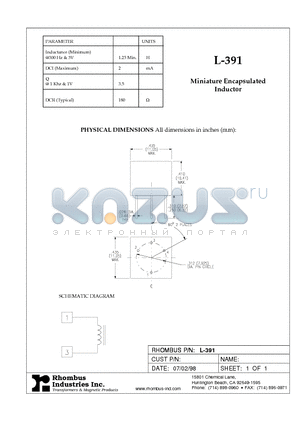 L-391 datasheet - Miniature Encapsulated Inductor