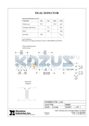 L-421 datasheet - DUAL INDUCTOR