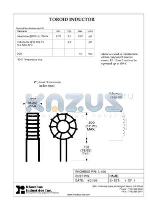 L-466 datasheet - TOROID INDUCTOR