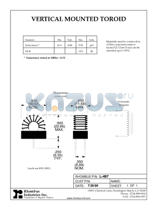 L-497 datasheet - VERTICAL MOUNTED TOROID