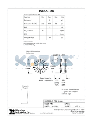 L-504 datasheet - INDUCTOR