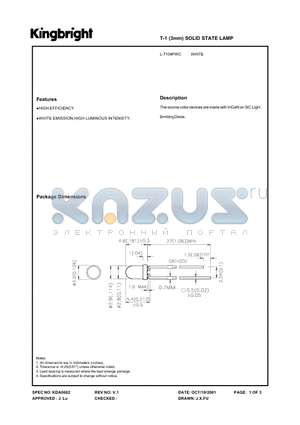 L-7104PWC datasheet - T-1 (3mm) SOLID STATE LAMP