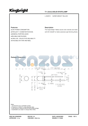 L-934SYC datasheet - T-1 (3mm) SOLID STATE LAMP