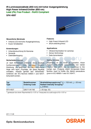 Q65111A1142 datasheet - IR-Lumineszenzdiode (850 nm) mit hoher Ausgangsleistung