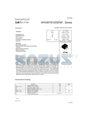 HFA06TB120STR datasheet - Ultrafast, Soft Recovery Diode