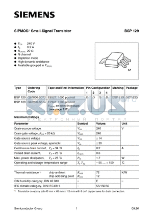 Q67000-S314 datasheet - SIPMOS Small-Signal Transistor (N channel Depletion mode High dynamic resistance)