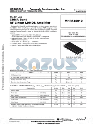 MHPA18010 datasheet - CDMA BAND RF LINEAR LDMOS AMPLIFIER
