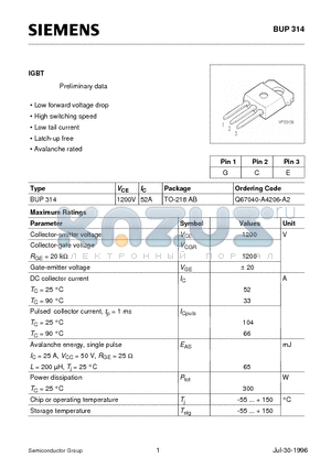 Q67040-A4206-A2 datasheet - IGBT (Low forward voltage drop High switching speed Low tail current Latch-up free Avalanche rated)