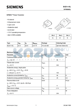 Q67040-S4003-A2 datasheet - SIPMOS Power Transistor (N channel Enhancement mode Logic Level Avalanche-rated dv/dt rated)