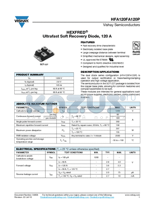 HFA120FA120P datasheet - HEXFRED Ultrafast Soft Recovery Diode, 120 A