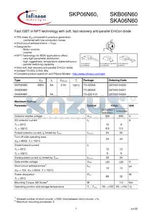 Q67040-S4230 datasheet - Fast IGBT in NPT-technology with soft, fast recovery anti-parallel EmCon diode