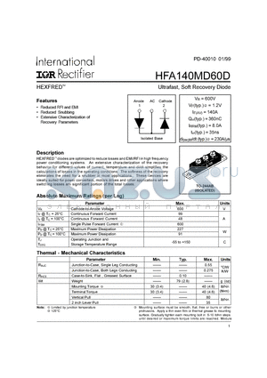 HFA140MD60D datasheet - Ultrafast, Soft Recovery Diode