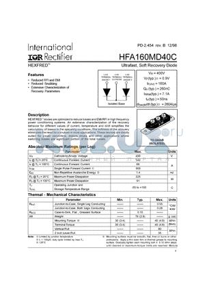 HFA160MD40C datasheet - Ultrafast, Soft Recovery Diode