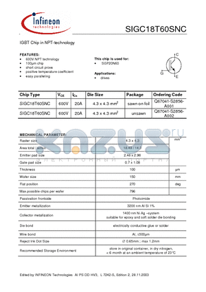 Q67041-S2856-A002 datasheet - IGBT Chip in NPT-technology