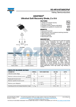 HFA16TA60CPBF_11 datasheet - HEXFRED Ultrafast Soft Recovery Diode, 2 x 8 A