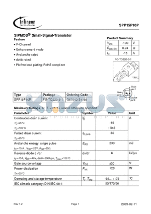 Q67042-S4166 datasheet - SIPMOS Small-Signal-Transistor