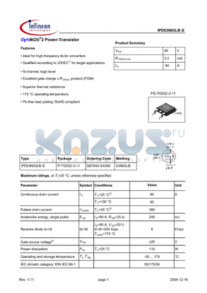 Q67042-S4260 datasheet - OptiMOS 2 Power-Transistor