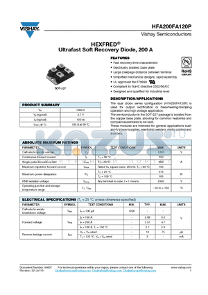 HFA200FA120P datasheet - HEXFRED Ultrafast Soft Recovery Diode, 200 A