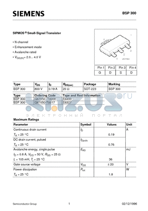 Q67050-T0017 datasheet - SIPMOS Small-Signal Transistor (N channel Enhancement mode Avalanche rated)