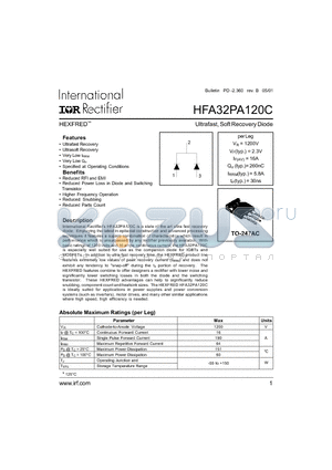 HFA32PA120C datasheet - Ultrafast, Soft Recovery Diode