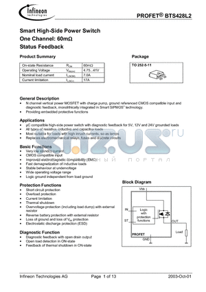 Q67060-S7403-A2 datasheet - Smart High-Side Power Switch One Channel: 60m Status Feedback