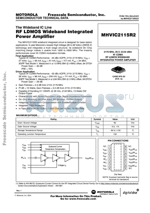 MHVIC2115R2 datasheet - RF LDMOS Wideband Integrated Power Amplifier