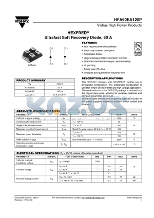 HFA60EA120P datasheet - HEXFRED^ Ultrafast Soft Recovery Diode, 60 A
