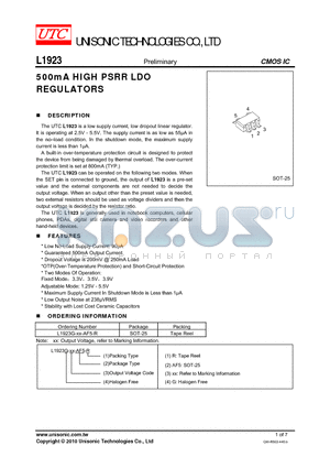 L1923G-XX-AF5-R datasheet - 500mA HIGH PSRR LDO REGULATORS