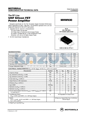 MHW930 datasheet - 30 W 925.960 MHz RF POWER AMPLIFIER