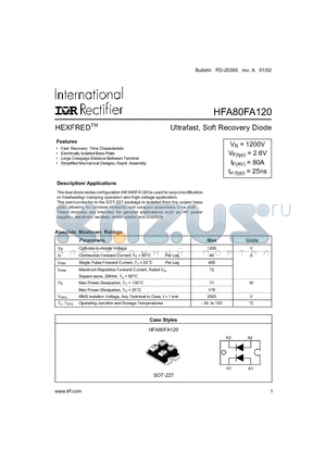 HFA80FA120 datasheet - Ultrafast, Soft Recovery Diode