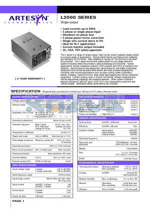 L2000-26-1 datasheet - Single output 2000 Watt AC/DC high current power supplies