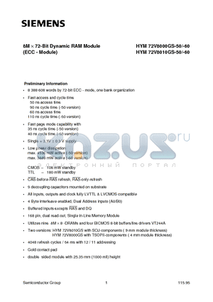 Q67100-Q2086 datasheet - 8M x 72-Bit Dynamic RAM Module