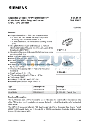 Q67106-H5157 datasheet - Expanded Decoder for Program Delivery Control and Video Program System EPDC / VPS Decoder