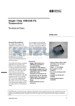 HFBR-4663 datasheet - Single Chip 10BASE-FL Transceiver