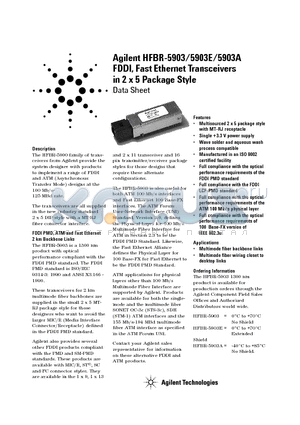HFBR-5903 datasheet - FDDI, Fast Ethernet Transceivers in 2 x 5 Package Style