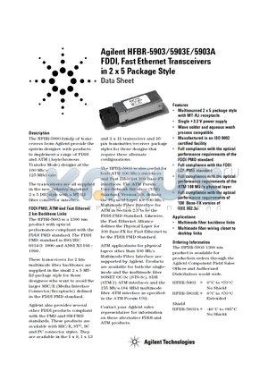 HFBR-5903E datasheet - FDDI, Fast Ethernet Transceivers in 2 x 5 Package Style