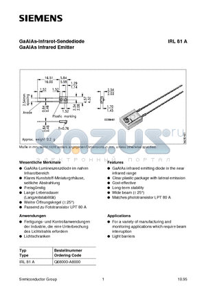 Q68000-A8000 datasheet - GaAlAs-Infrarot-Sendediode GaAlAs Infrared Emitter