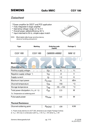 Q68000-A8882 datasheet - GaAs MMIC (Power amplifier for DECT and PCS application Fully integrated 3 stage amplifier Operating voltage range: 2.7 to 6 V)