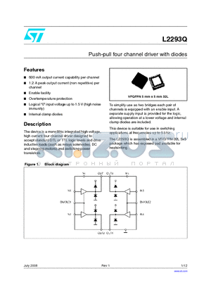 L2293Q datasheet - Push-pull four channel driver with diodes