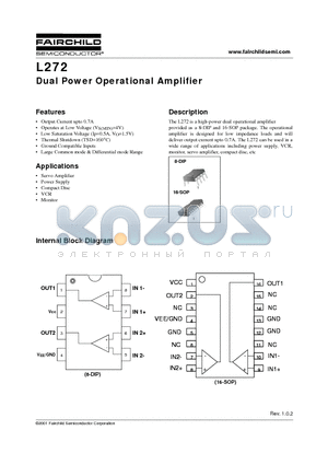 L272 datasheet - Dual Power Operational Amplifier