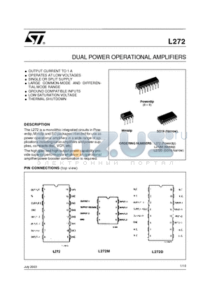 L272 datasheet - DUAL POWER OPERATIONAL AMPLIFIERS