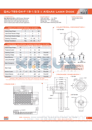 QAL-785-04-F-18 datasheet - AIGaAs Laser Diode