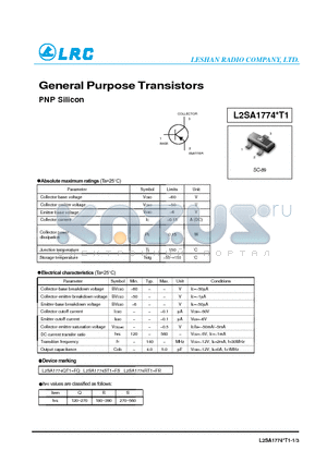 L2SA1774RT1 datasheet - General Purpose Transistors PNP Silicon