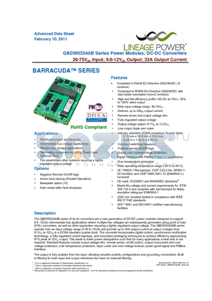 QBDW033A0B41-HZ datasheet - QBDW033A0B Series Power Modules; DC-DC Converters